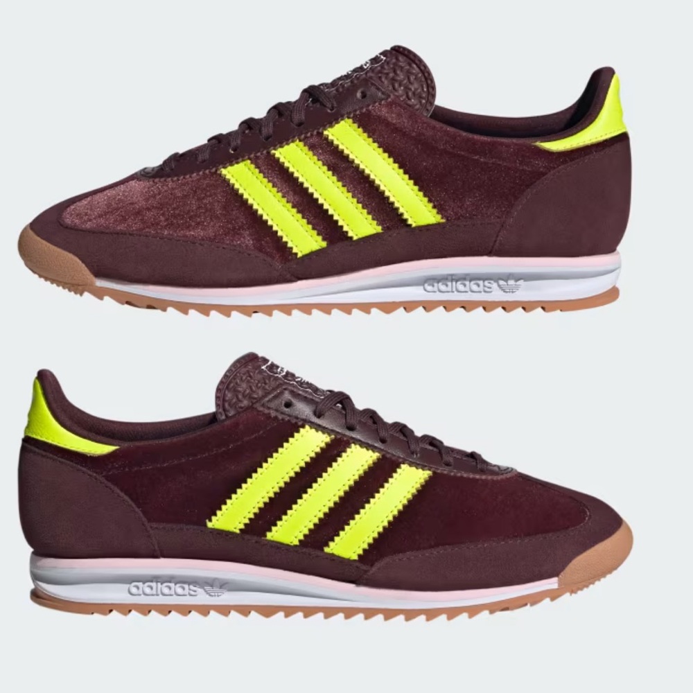 Adidas SL 72 Burgundy and Bright Yellow Aurora Ruby Solar Yellow sz 6.5